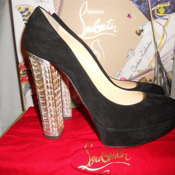 Christian Louboutin BOIS DORE 20ANS Black Suede Platform Heels Pumps Shoes - Picture 10 of 11